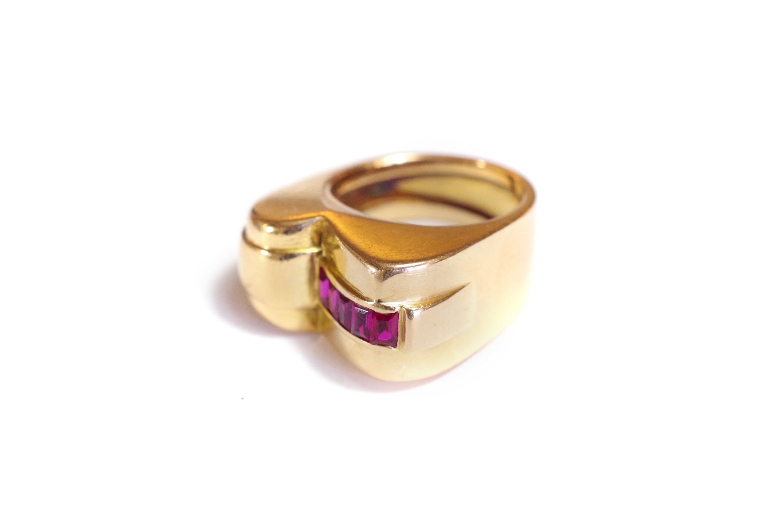 synthetic rubies ring tank retro ring 18k gold