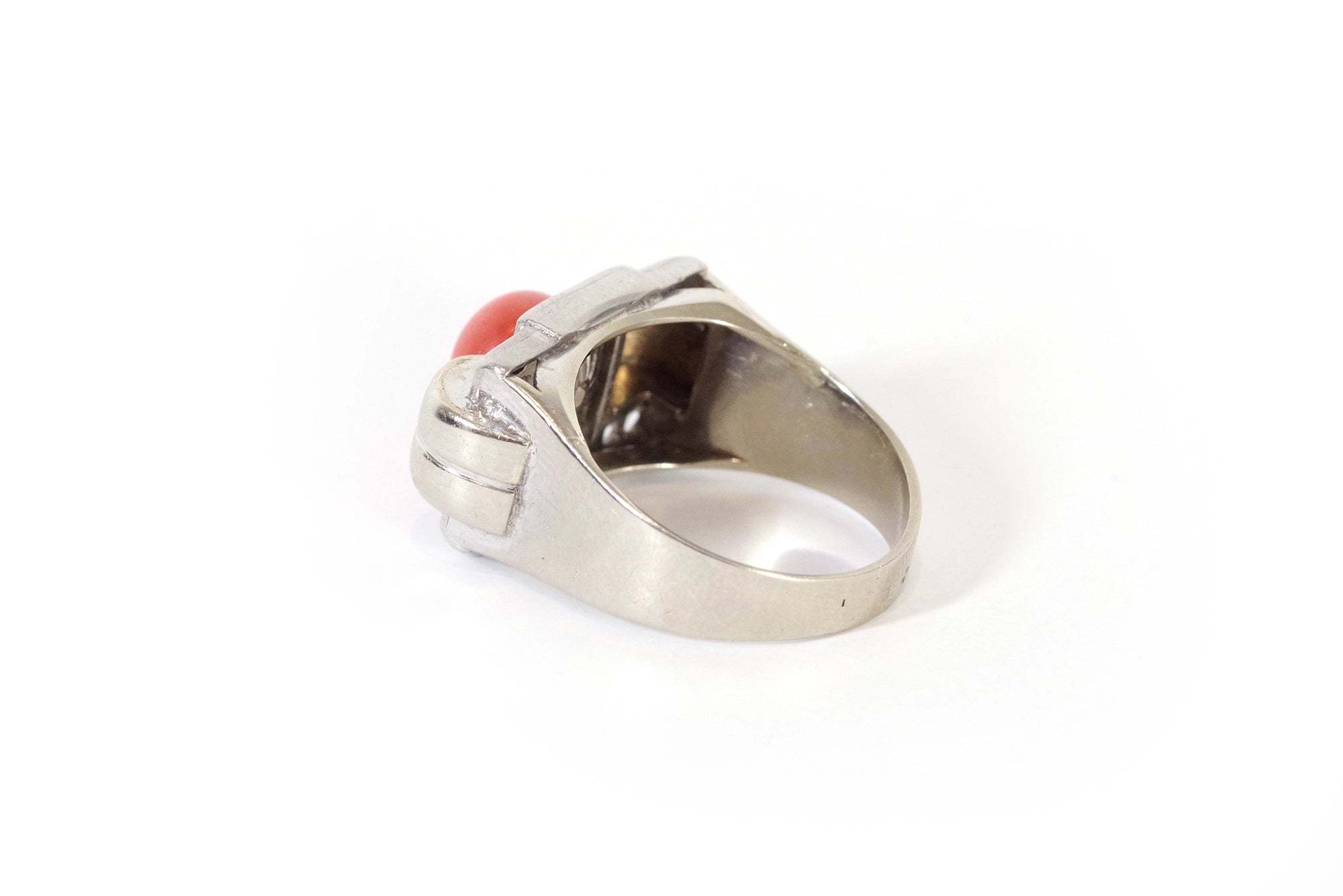 coral diamond tank ring in platinum