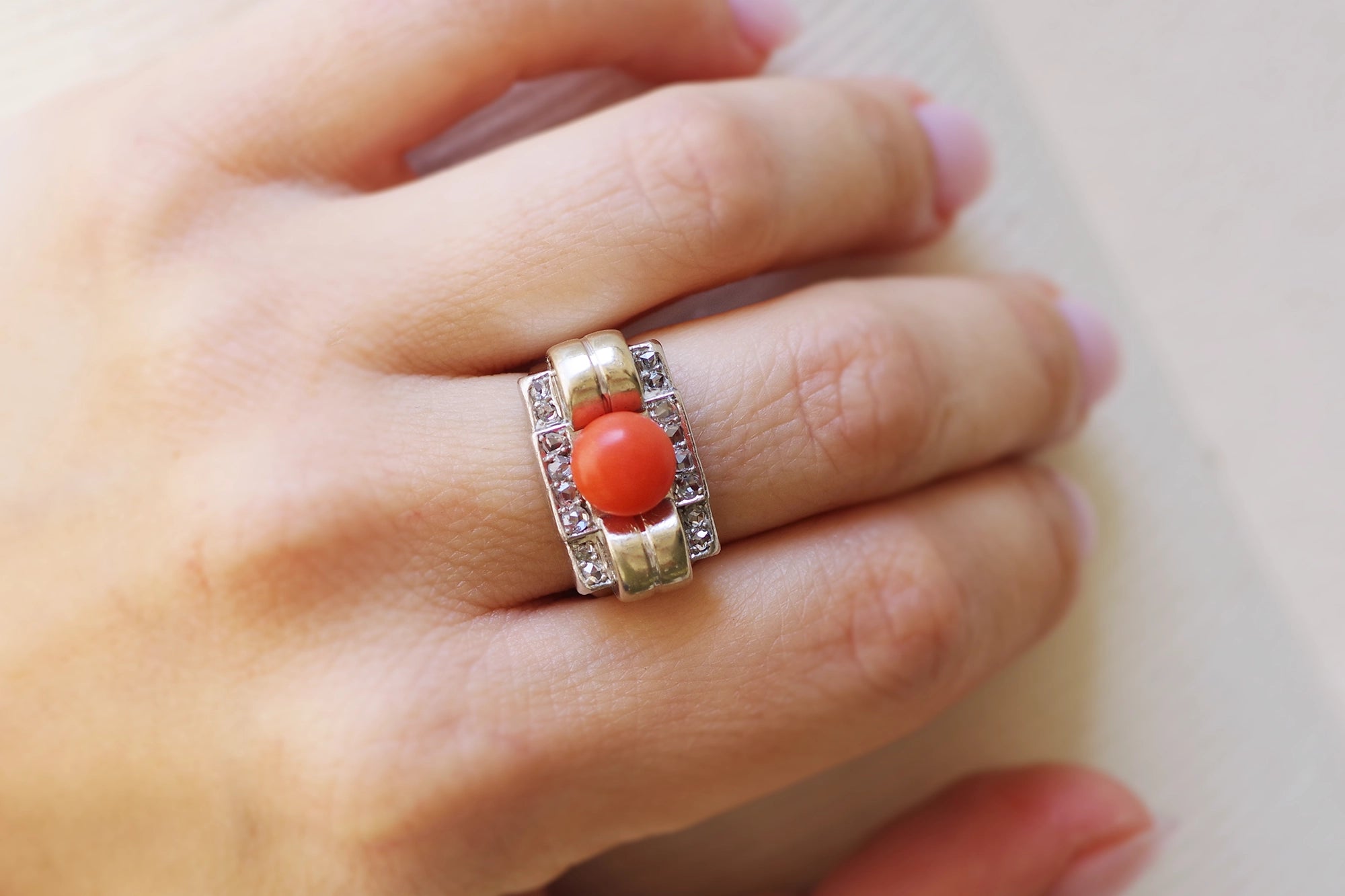 coral diamond tank ring