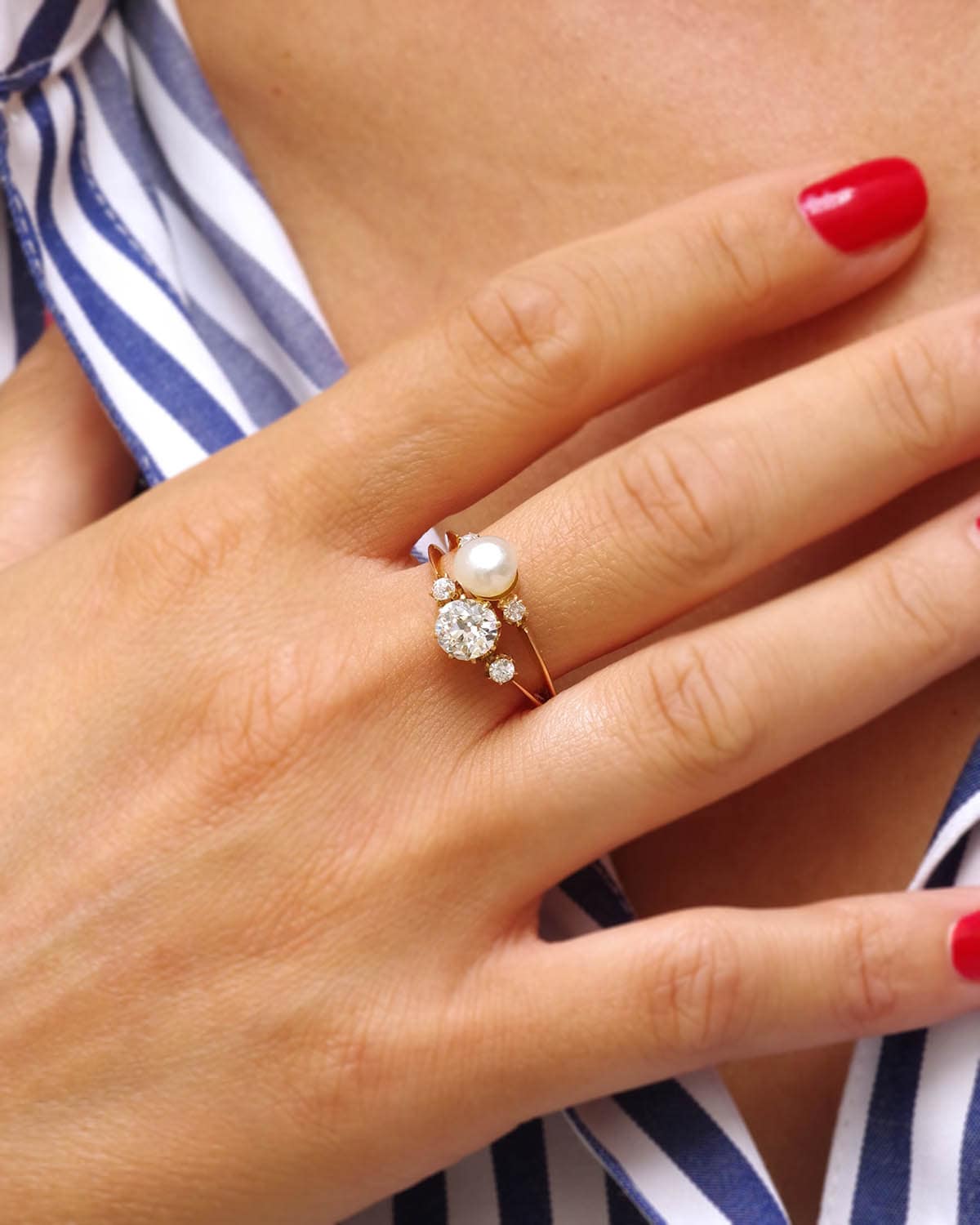 Bague toi et moi perle fine et diamant
