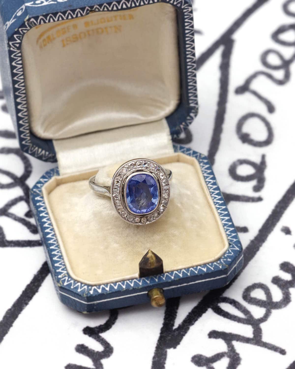 Art deco platinum sapphire ring