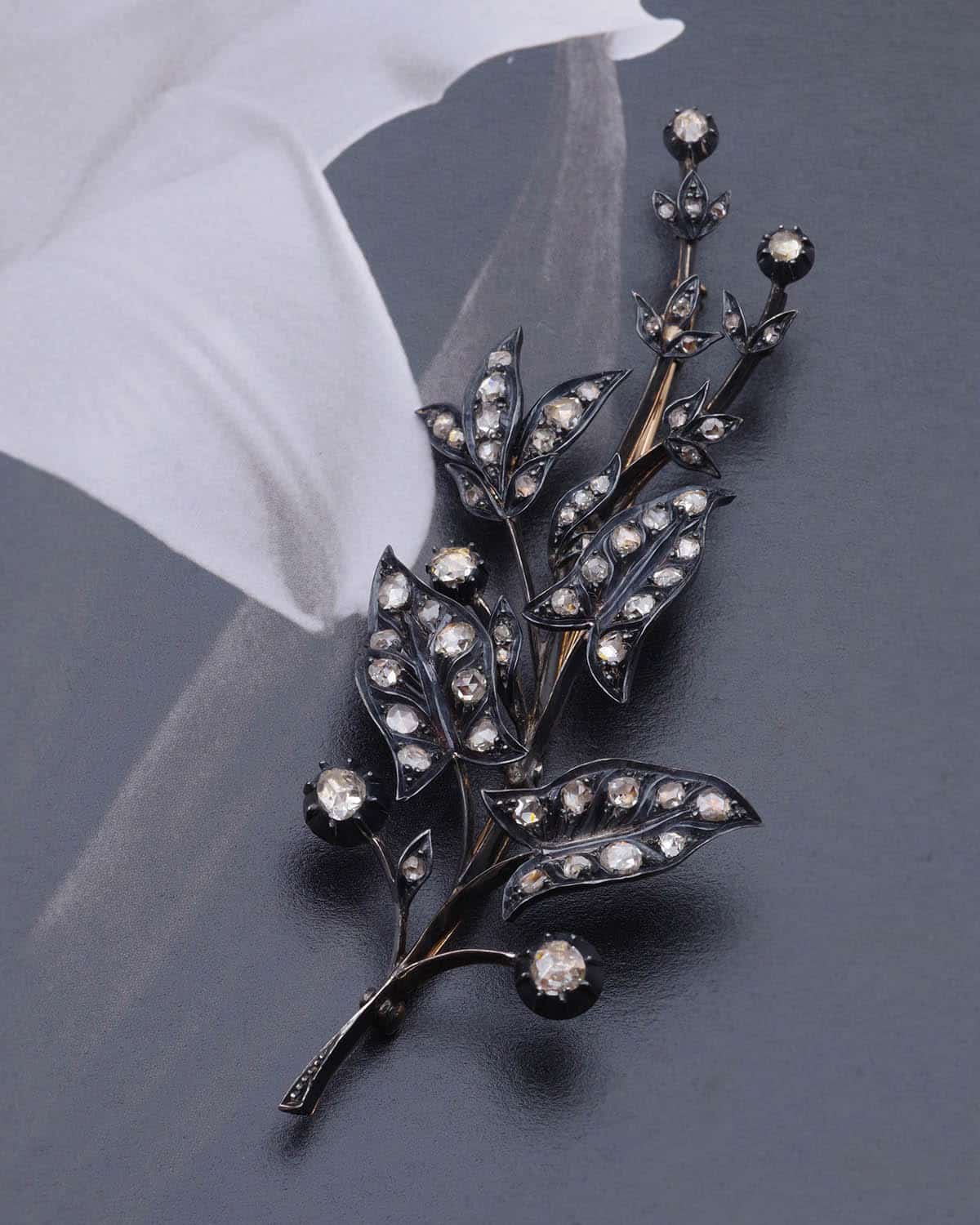 Diamond branch brooch in gold