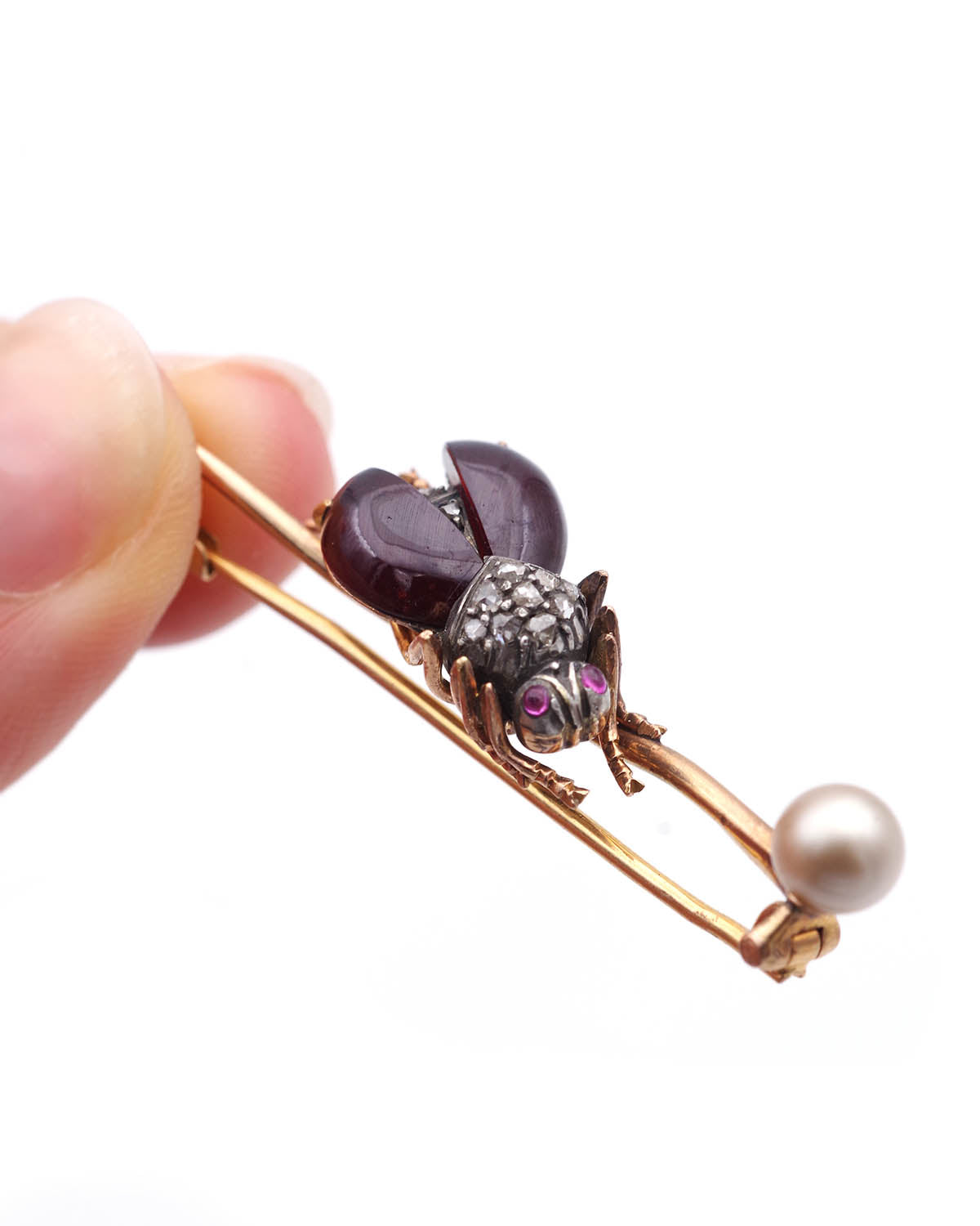 victorian scarab garnet ruby and diamond brooch