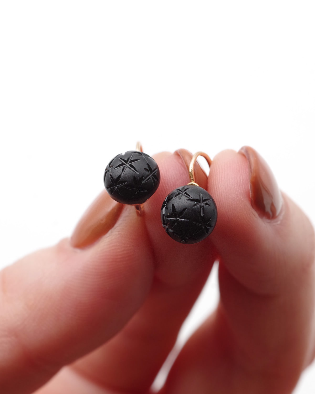 antique black glass earrings