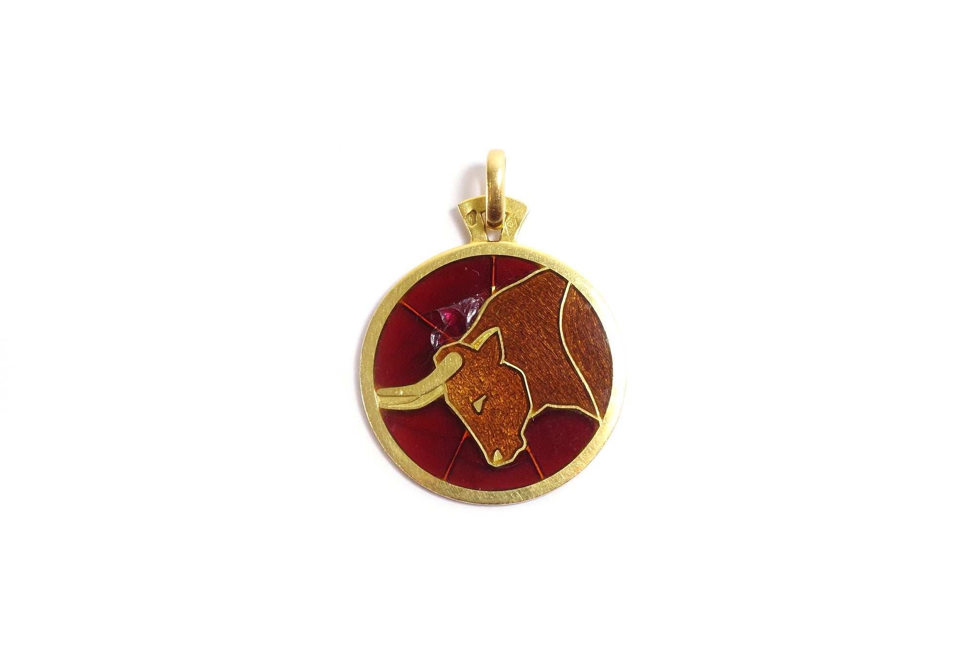 plique a jour enamel taurus pendant in gold