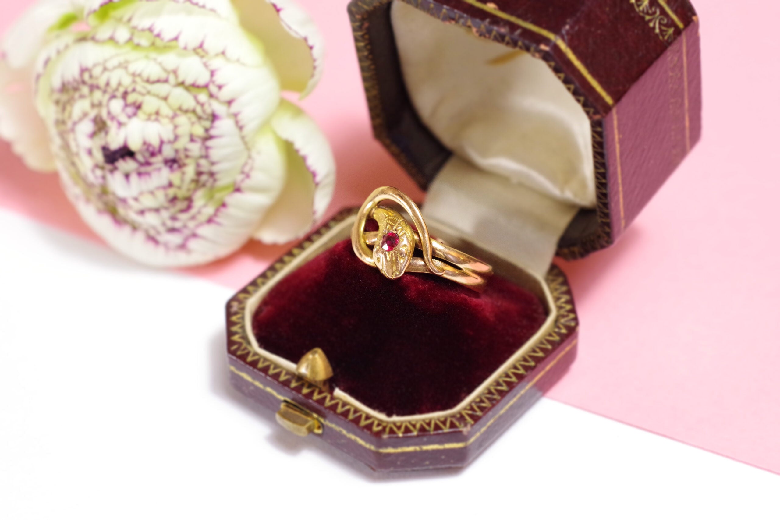 victorian snake gold ring red garnet 18k gold