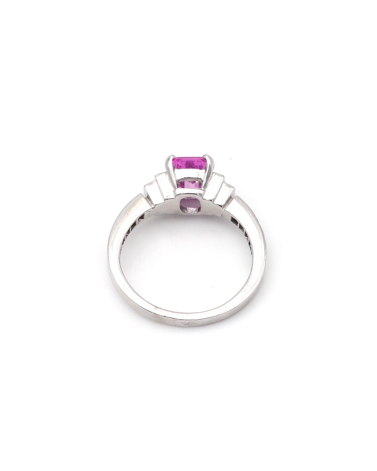 Vintage pink sapphire ring in white gold