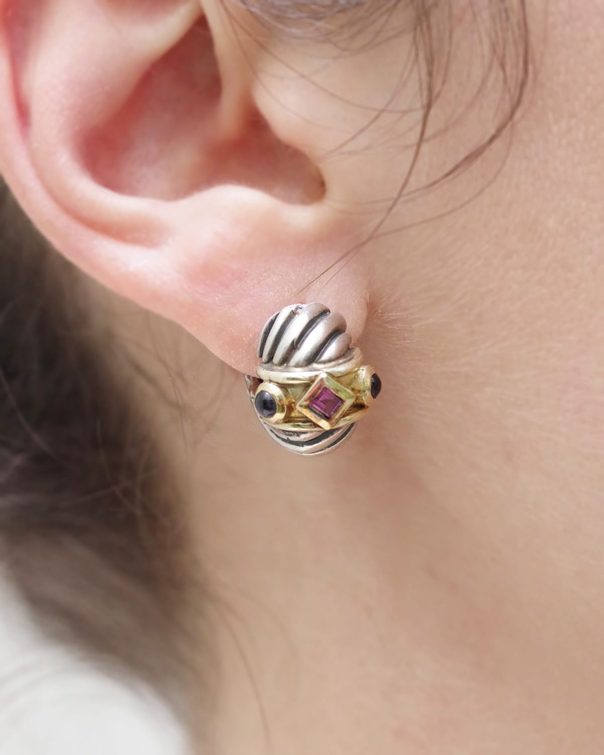 créoles en argent et tourmalines