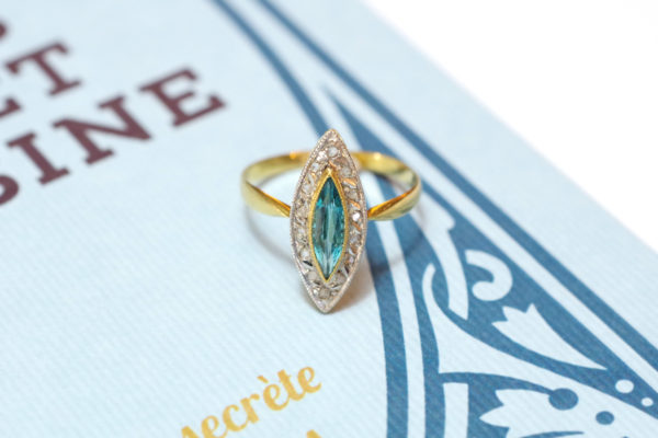 bague marquise ancienne saphir doublet navette or