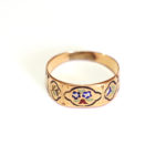 antique wedding ring 18k enamel flower pansy