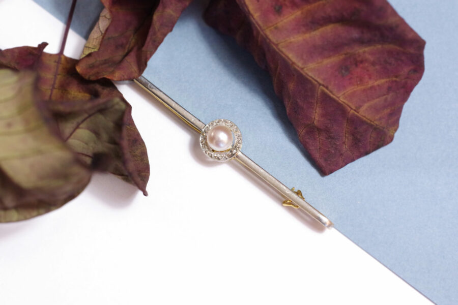 épingle art deco diamant taillés en rose or jaune et blanc