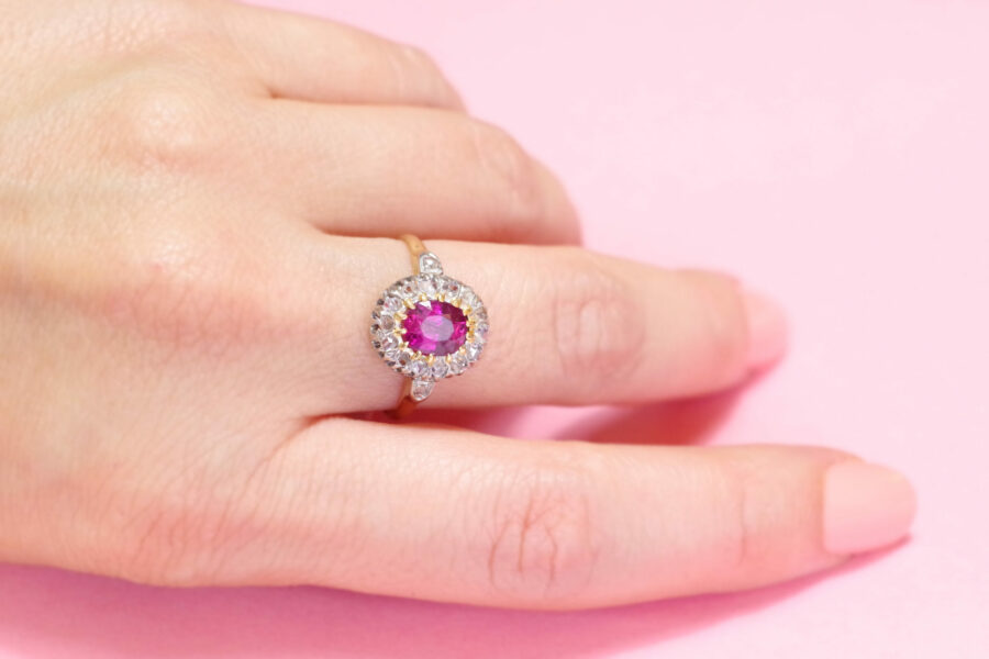 bague marguerite rubis diamant taille rose