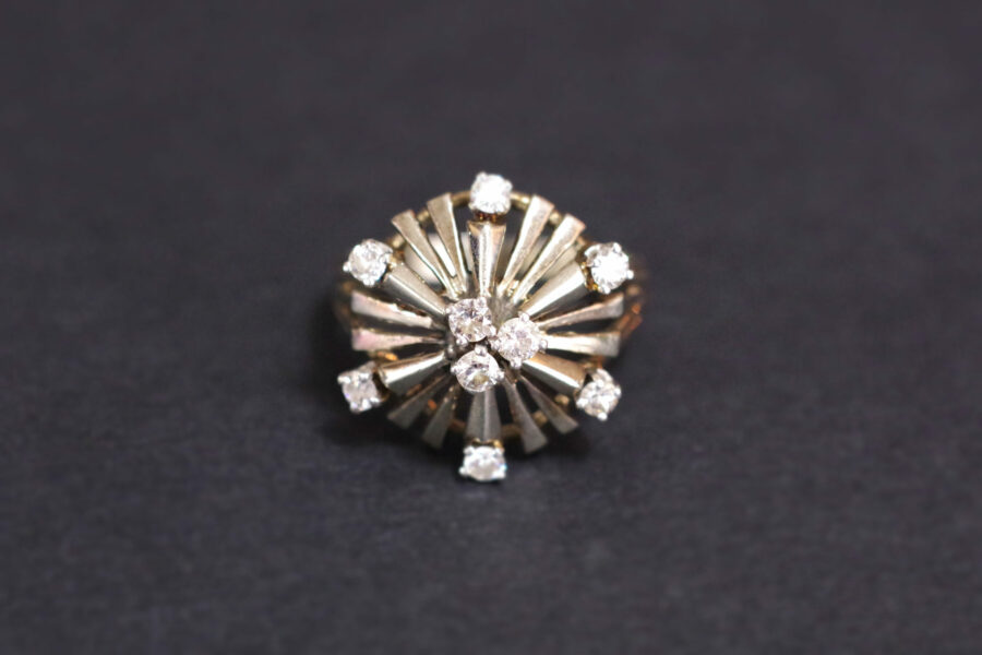 retro dome flower ring in platinum and white gold