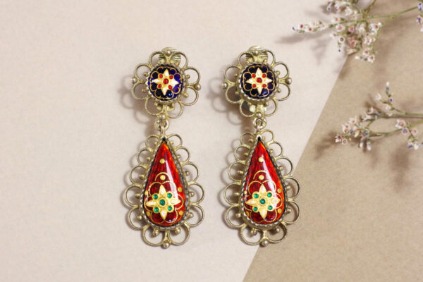 French burgundy enamel bressan earrings in silver
