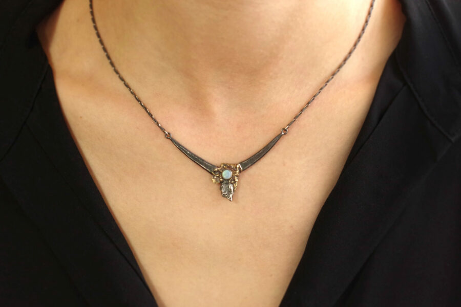 modern silver opal necklace