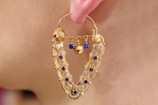 vintage hoop earrings in gold and sapphire