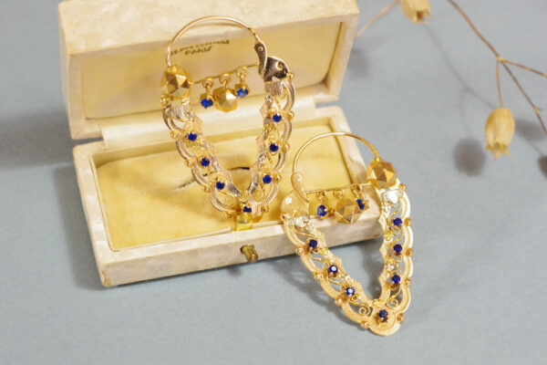 sapphire hoop earrings in gold