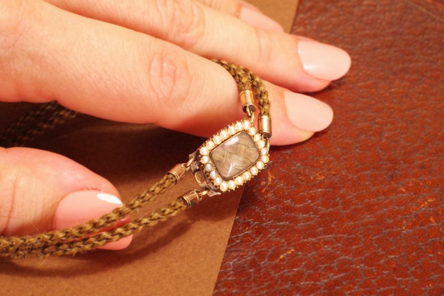 georgian hair bracelet pearl in 14k gold