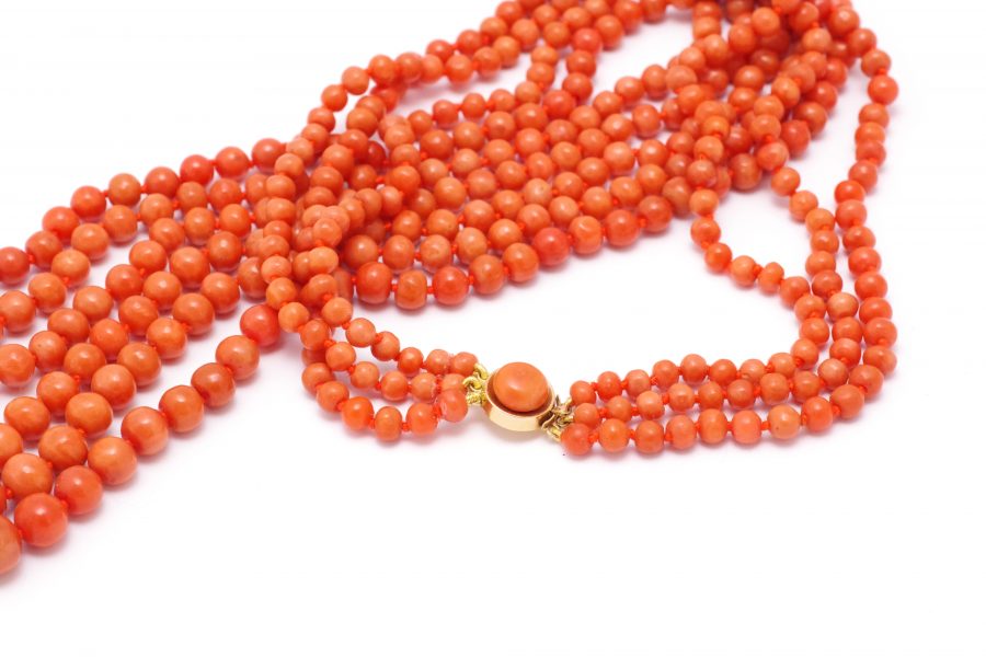 long chain necklace coral pearl