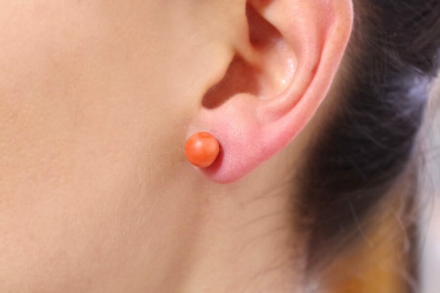 Art Deco stud earrings coral orange