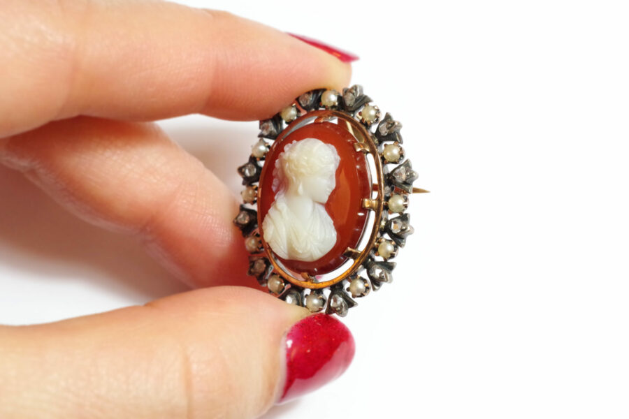 antique pearl and diamond cameo