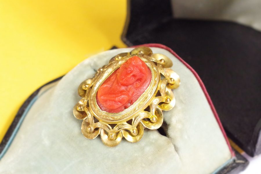 victorian cameo coral brooch in gold