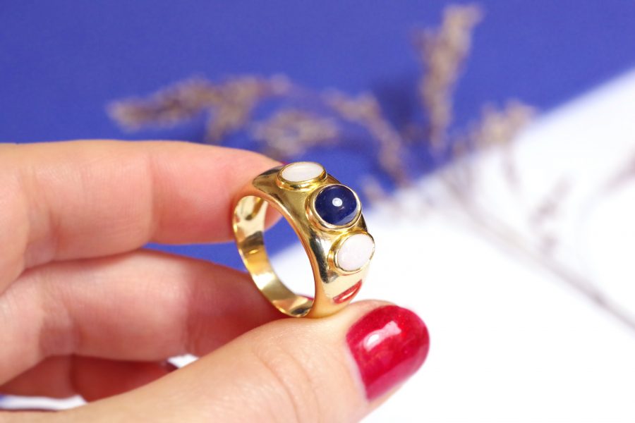 vintage band ring set with opals and sapphire