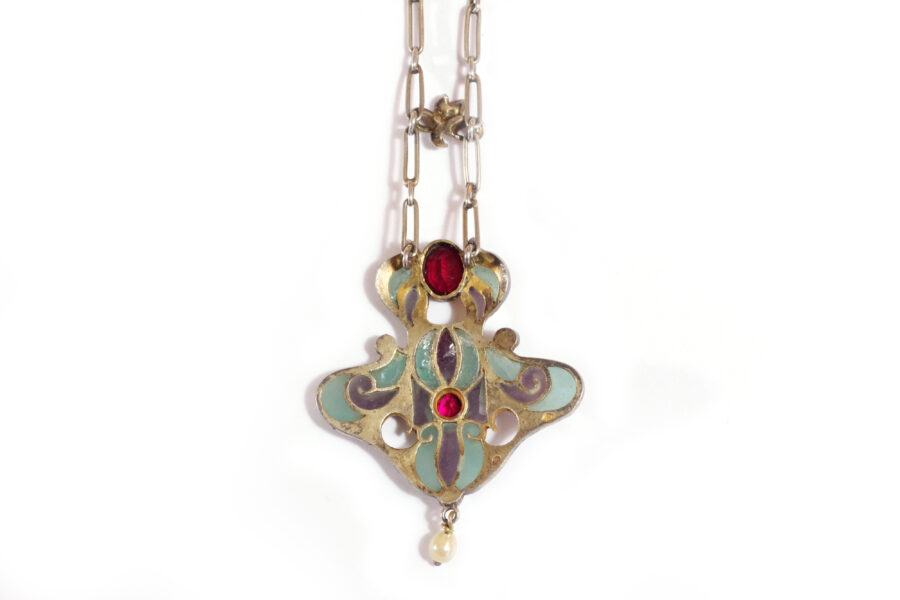 French art nouveau necklace in silver et plique a jour enamel