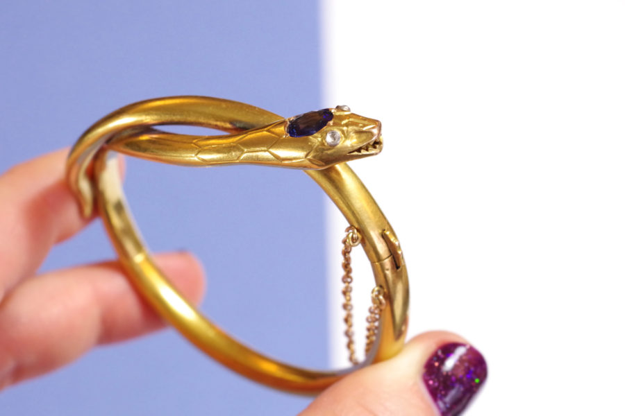 bracelet ancien serpent saphir et diamant en or 18k