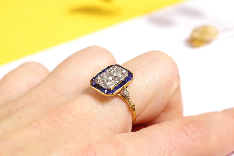 art deco sapphire diamond ring in gold