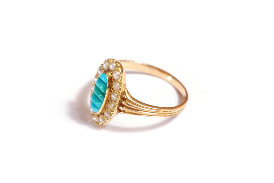 victorian turquoise pearl ring in gold