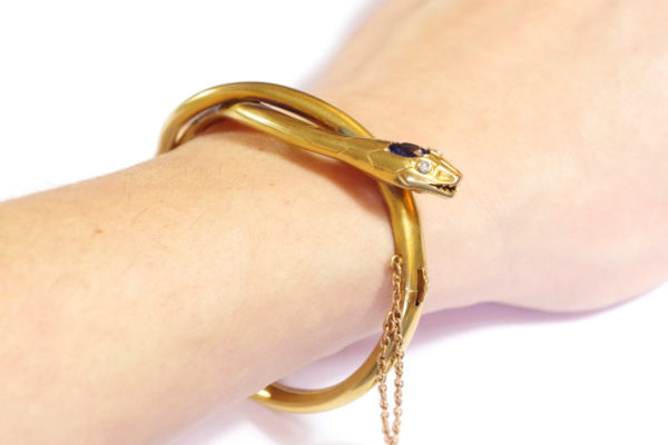 bracelet ancien en or 18k serpent saphir et diamant