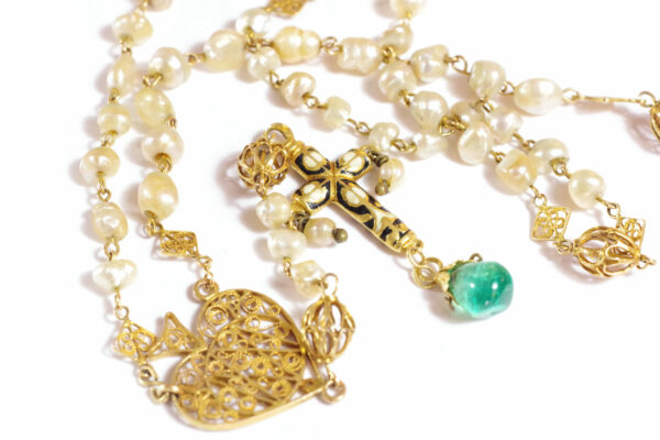 emerald cross rosary in gold
