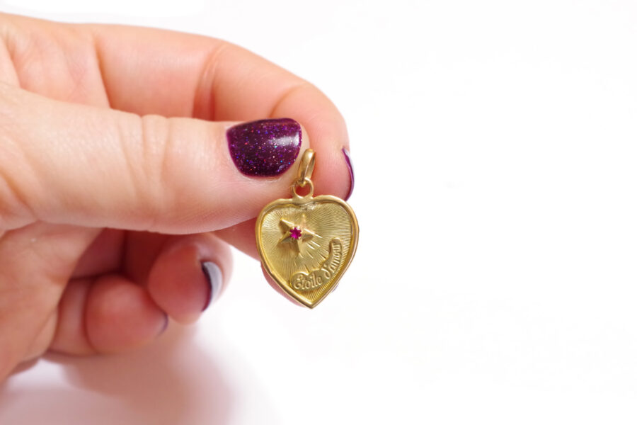 vintage love medal in gold and ruby
