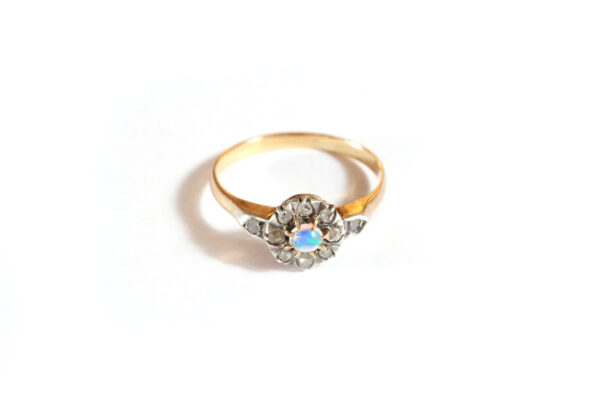 victorian cluster opal ring with diamonds