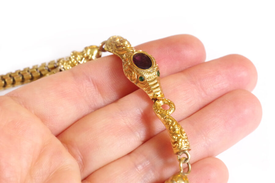victorian garnet snake double bracelet in gold