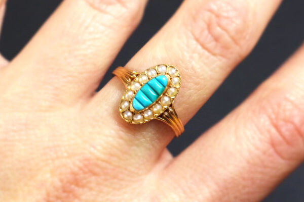 antique marquise turquoise and pearl ring