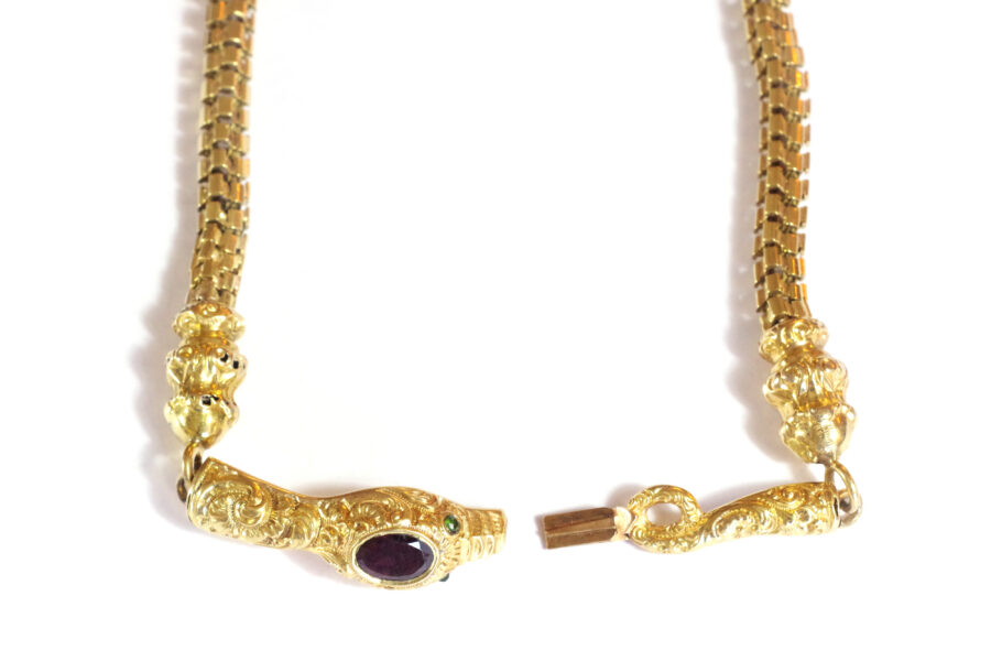 antique garnet snake double bracelet in 18k gold