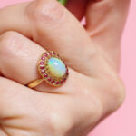 pre-owned opal garnet ring in rose gold
