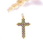 christian cross pendant plique a jour enamel 18k gold