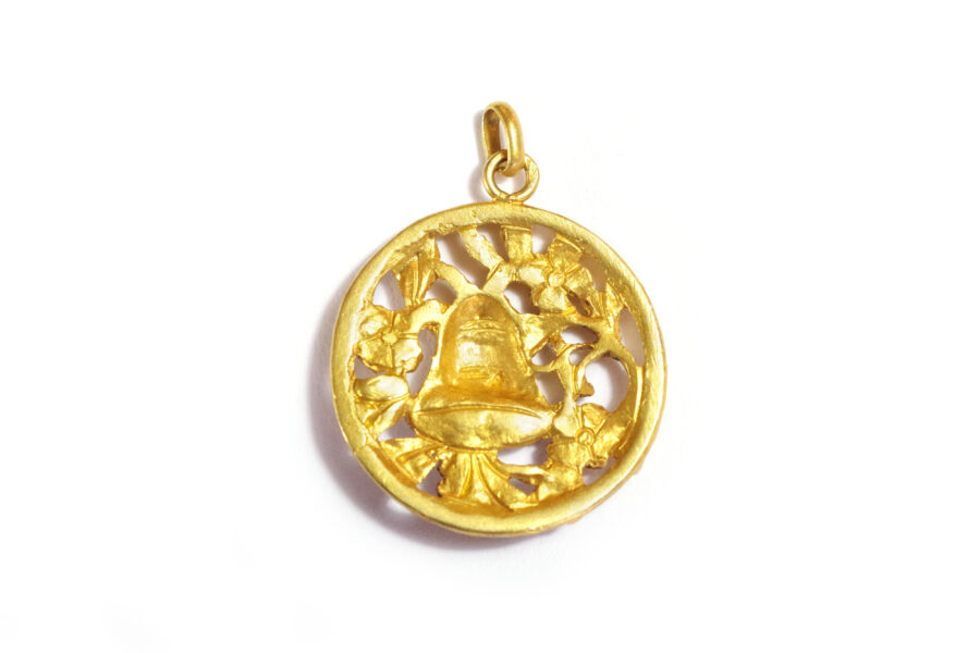Edwardian religious pendant medal bell angelus antique jewellery