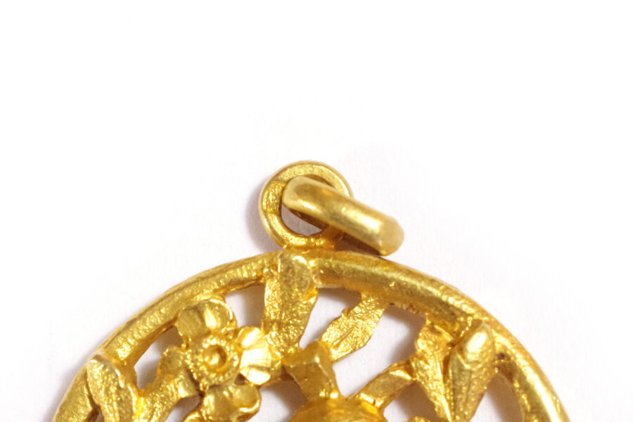 art nouveau bell pendant medal 18k gold angelus communion gift