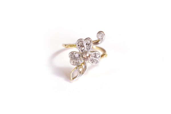 art nouveau cognac diamond clover ring white gold