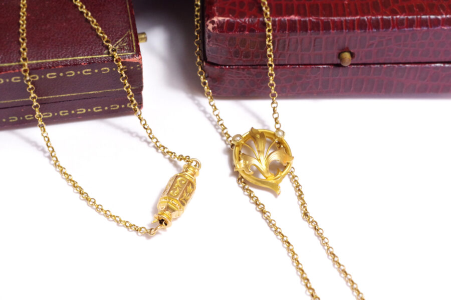 French Edwardian art nouveau necklace 18k gold