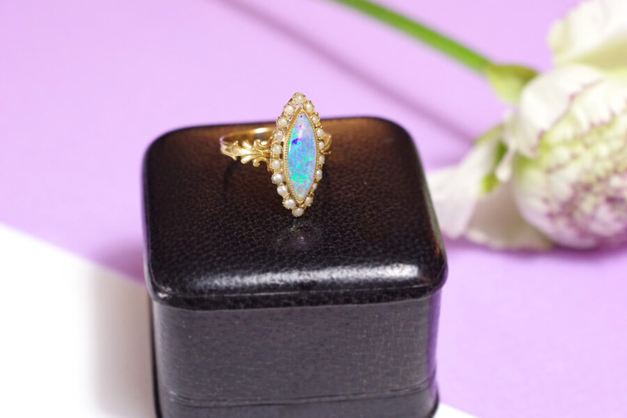 opal pearl cluster ring 18k rose gold victorian jewellery