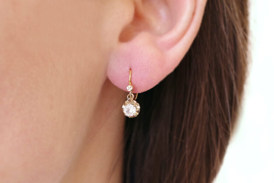 edwardian diamond sleepers earrings 18k gold antique jewellery