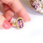 antique purple glass ring pearl split half 18k gold antique jewellery