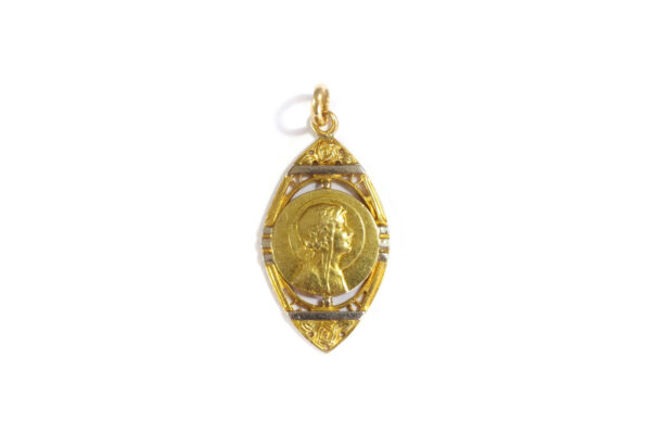 pendentif religieux medaille or 18k vierge marie art deco