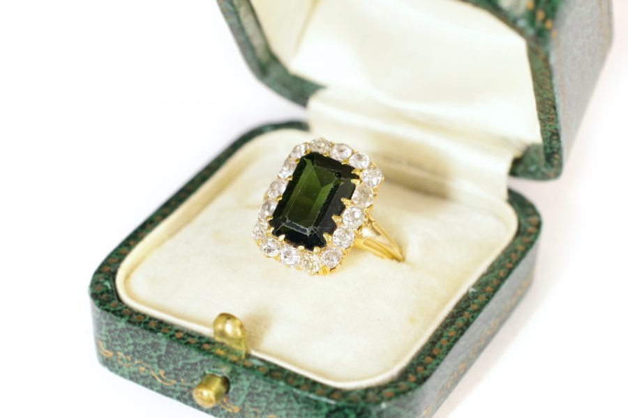 pre-owned tourmaline diamond cluster ring