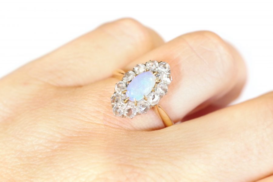 Edwardian opal diamond ring in gold and platinum